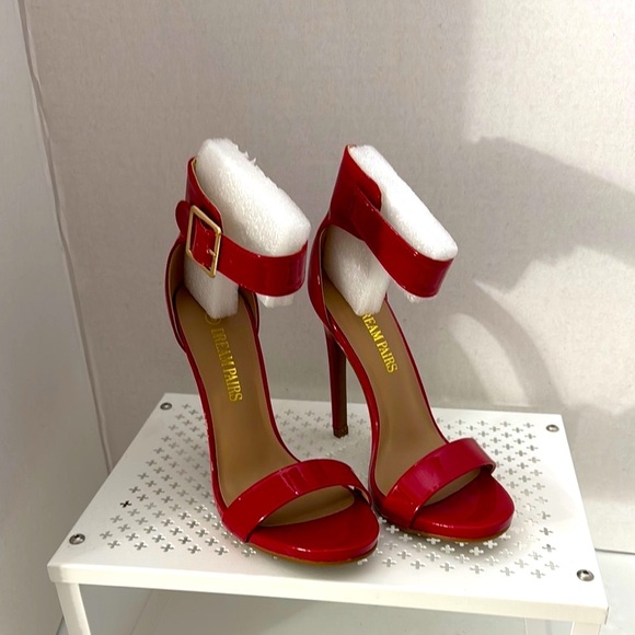 Dream Pairs Red 4.5 Inch High Heel Sandals Size 6 shoes Patent Leather Open Toe - Picture 2 of 7